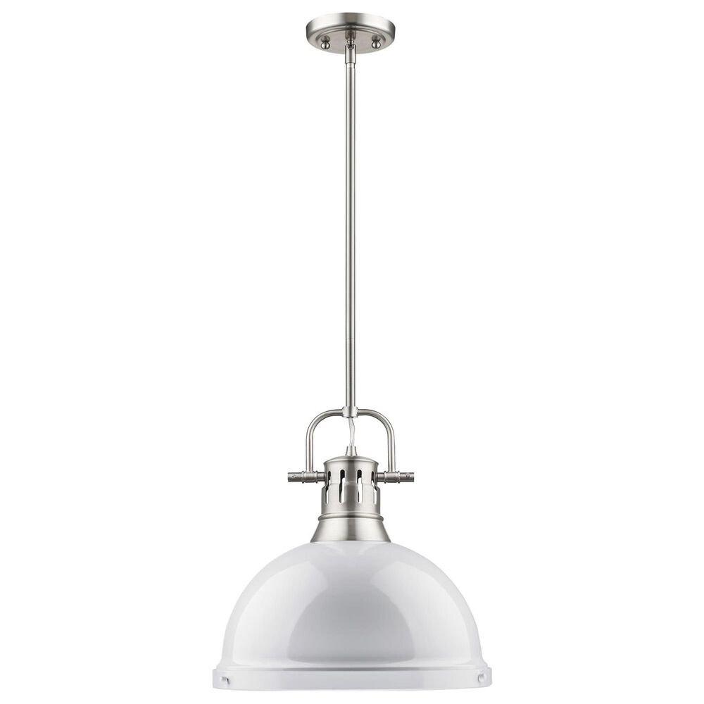 Golden Lighting Duncan 1-Light Pendant with Rod and White Shade in Pewter, , large