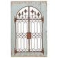 Maple and Jade 33" x 50" Arched Windowpane Fleur De Lis Home Wall Decor with Rust Metal Scrolled Gate in Distressed Blue and Bronze, , large