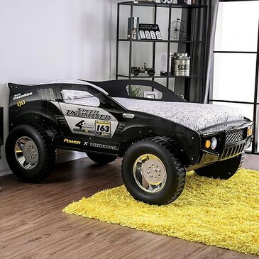 Furniture of America Speed Jump Twin Bed in Black, Silver and Yellow, , large