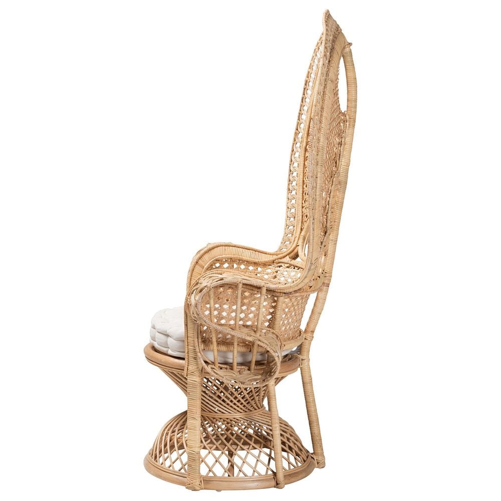 Baxton Studio Ediva Patio Accent Chair with Natural Brown Rattan in White, , large