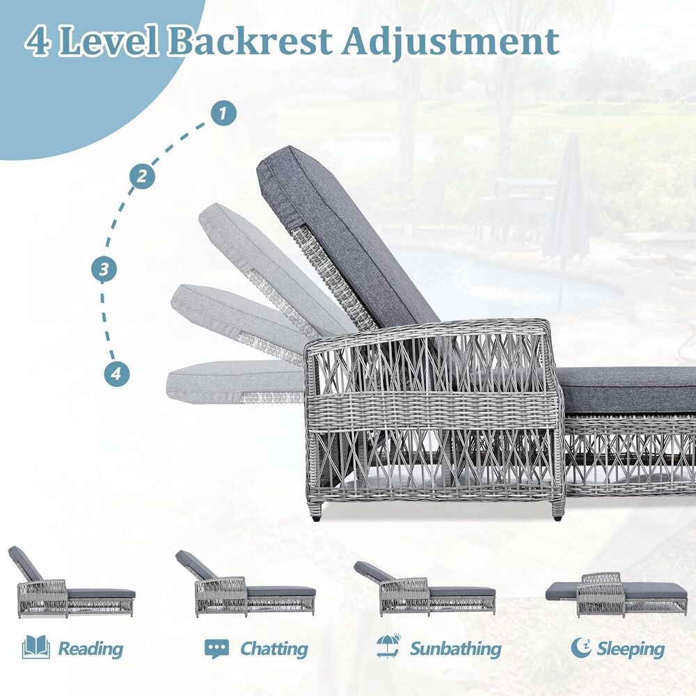 Hearth and Haven GO Outdoor Long Reclining Chaise Lounge with Armrests and Adjustable Backrest in Grey, , large