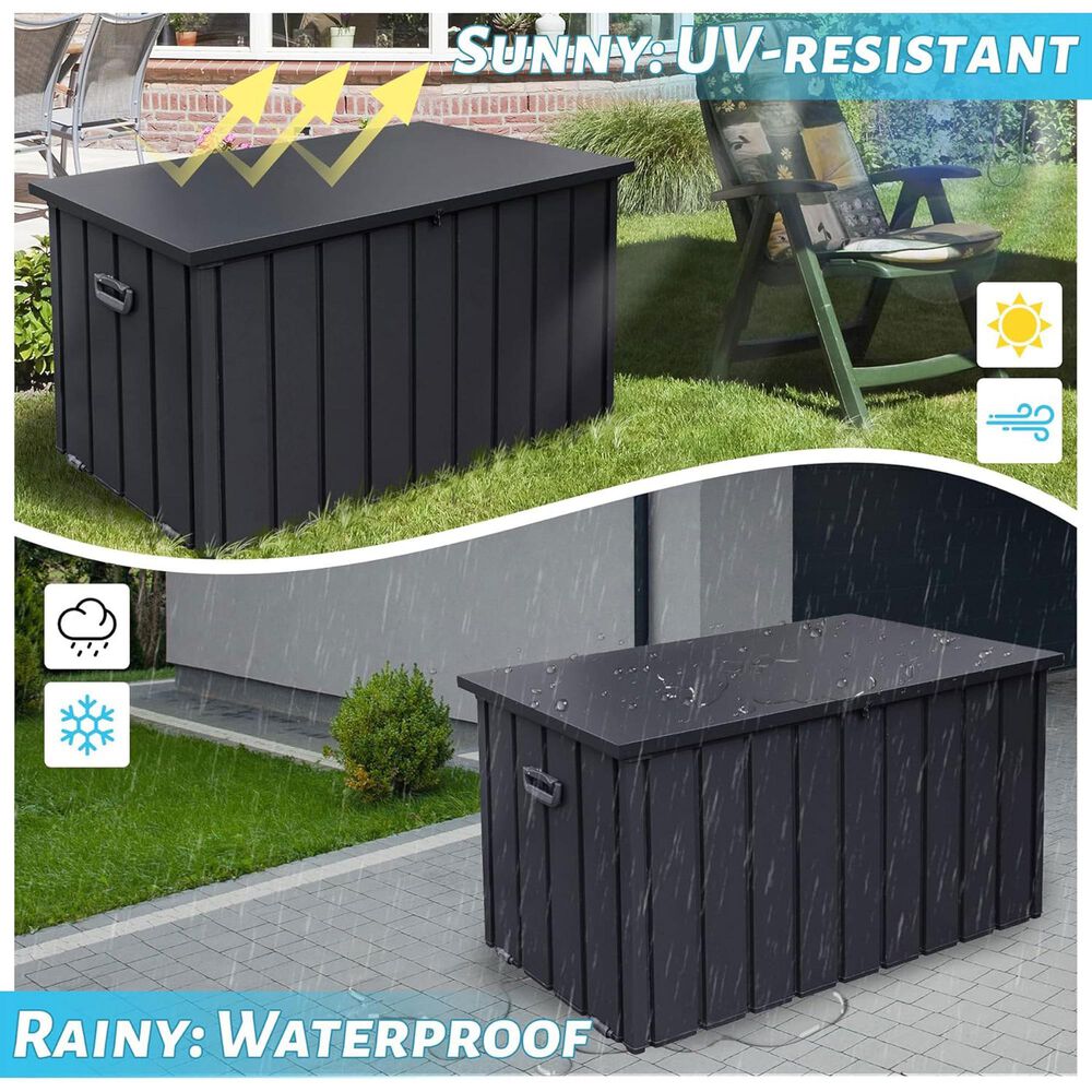 Hearth and Haven 190-Gallon Outdoor Storage Deck Box with Hydraulic Piston in Dark Gray, , large
