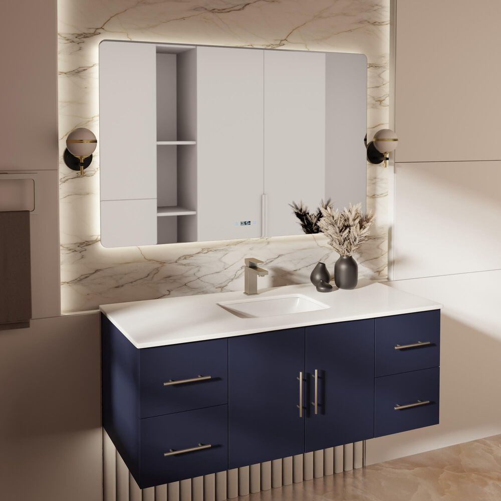 Lexora Home Geneva 48&quot; Single Bathroom Vanity in Navy Blue with 2 cm White Quartz Top and Rectangular Sink, , large