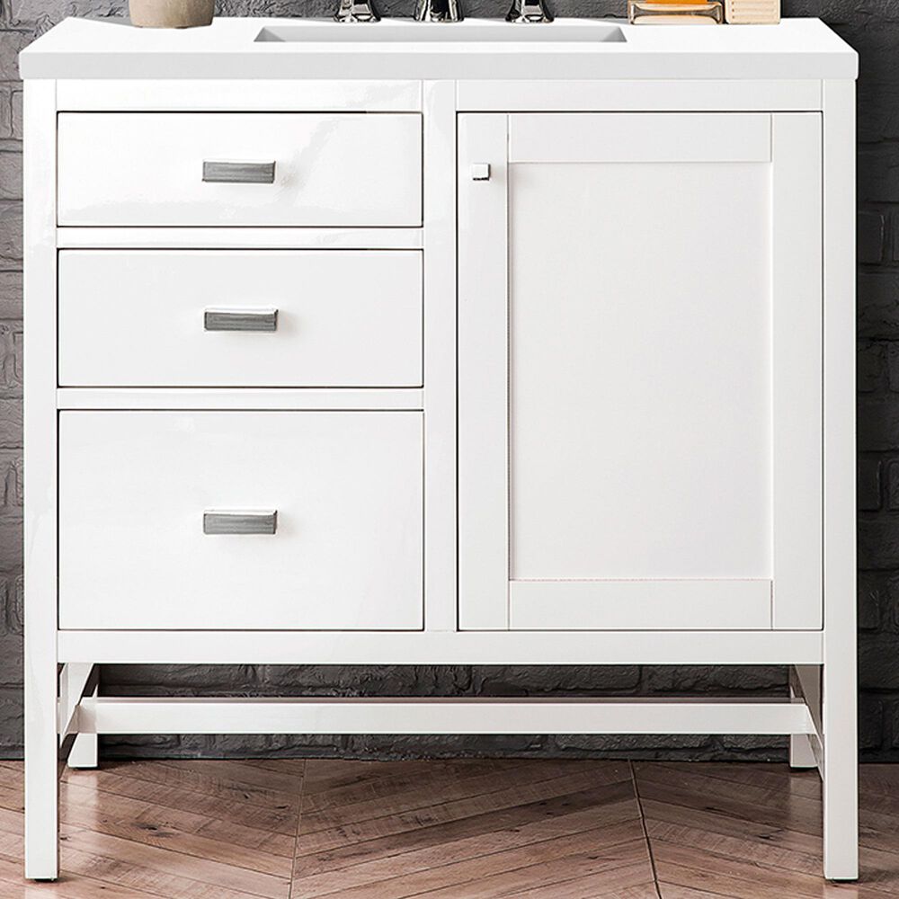 James Martin Vanities Addison 36" Single Vanity Cabinet in Glossy White with 3 cm White Zeus Quartz Top and Rectangular Sink, , large