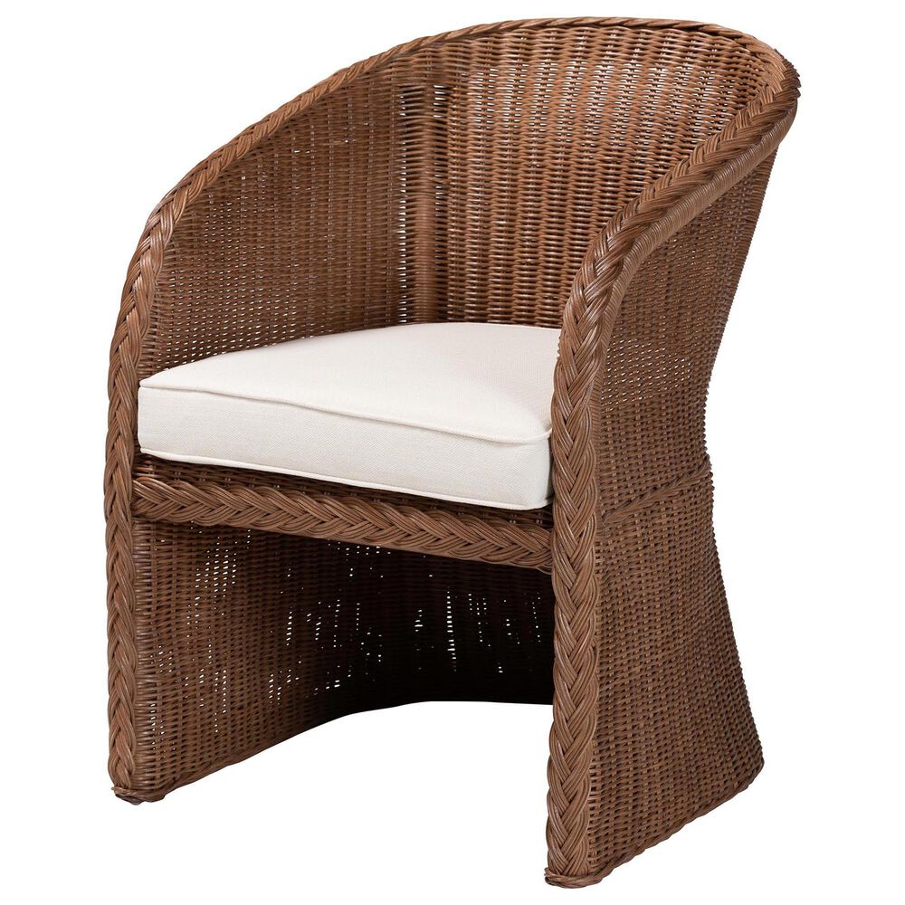 Baxton Studio Memphis Arm Chair with Peanut Brown Rattan in White, , large
