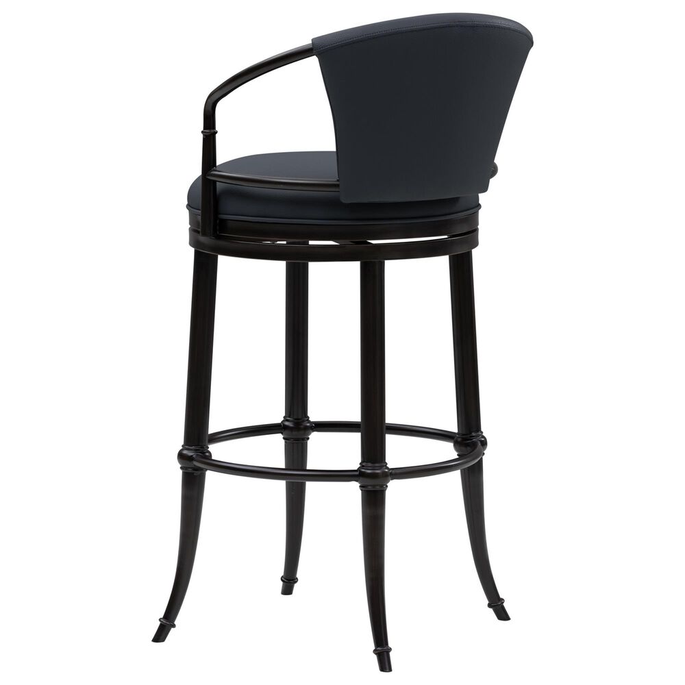 Armen Living Otis Bar Height Stool with Night Life Blue Upholstery in Dark Brown, , large