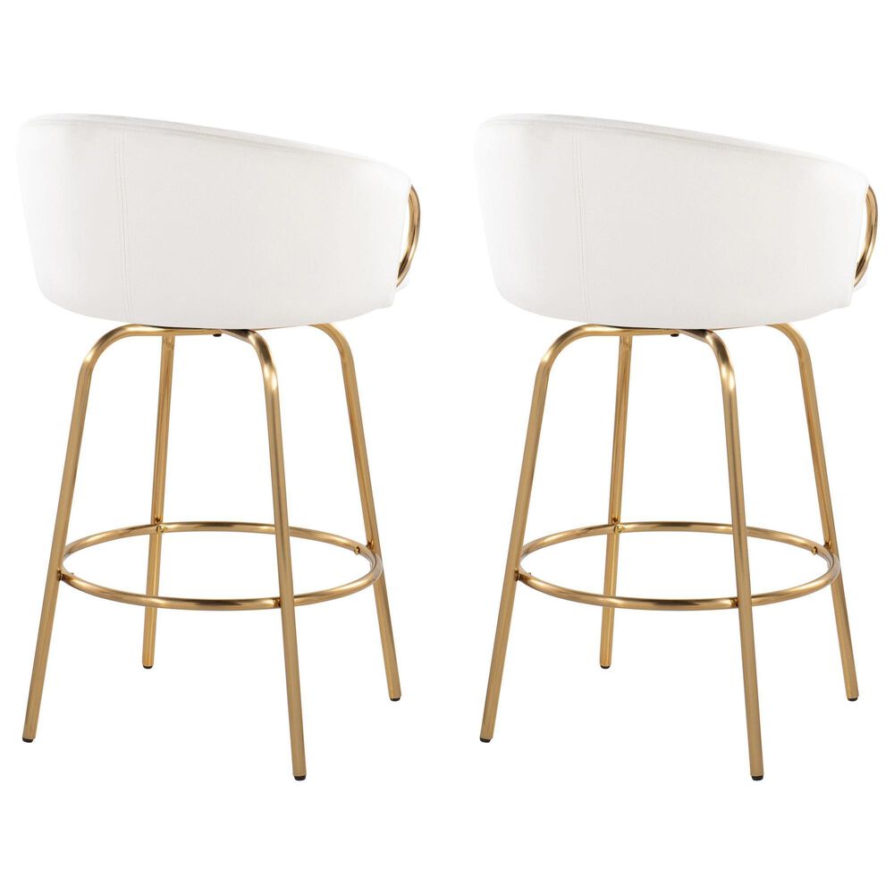 LumiSource Claire Swivel Counter Stool with Cream Velvet Upholstery in Gold (Set of 2), , large