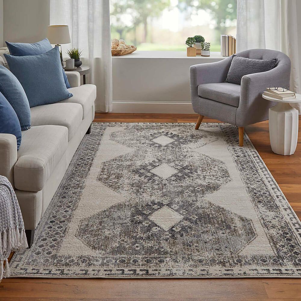Feizy Kano Oriental 7&#39;10&quot; x 10&#39; Ivory and Charcoal Area Rug, , large
