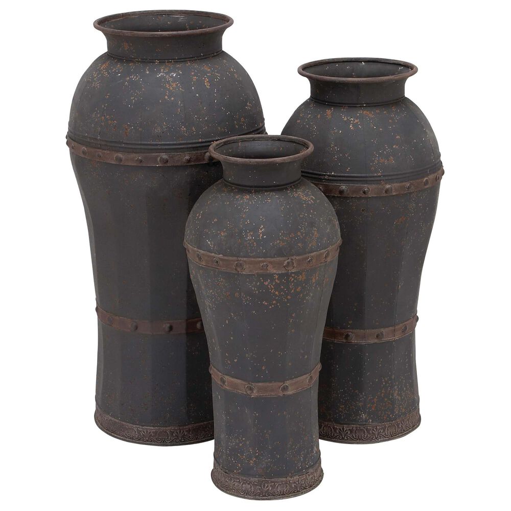 Maple and Jade Rustic Vase in Distressed Brown (Set of 3), , large