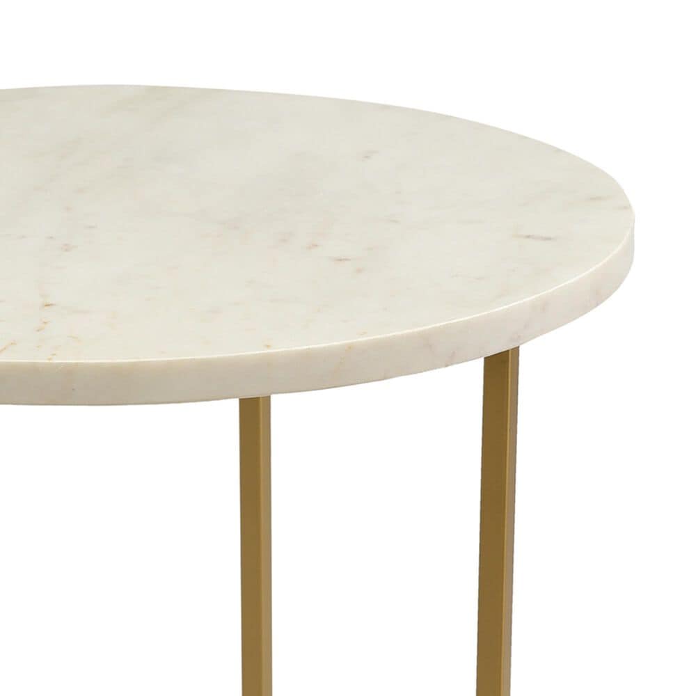 Crestview Collection Pembroke Round End Table in White Marble and Brass, , large