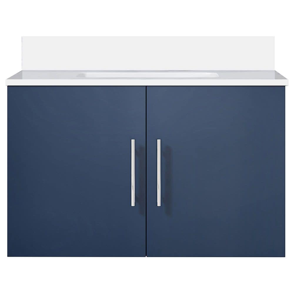 Lexora Home Geneva 30&quot; Single Bathroom Vanity in Navy Blue with 2 cm White Quartz Top and Rectangular Sink, , large