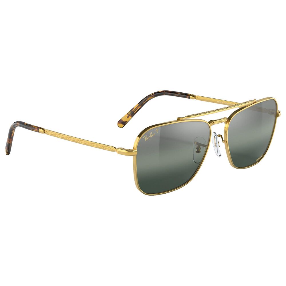 Ray-Ban New Caravan Sunglasses with Silver and Blue Lenses in Polished Gold, , large