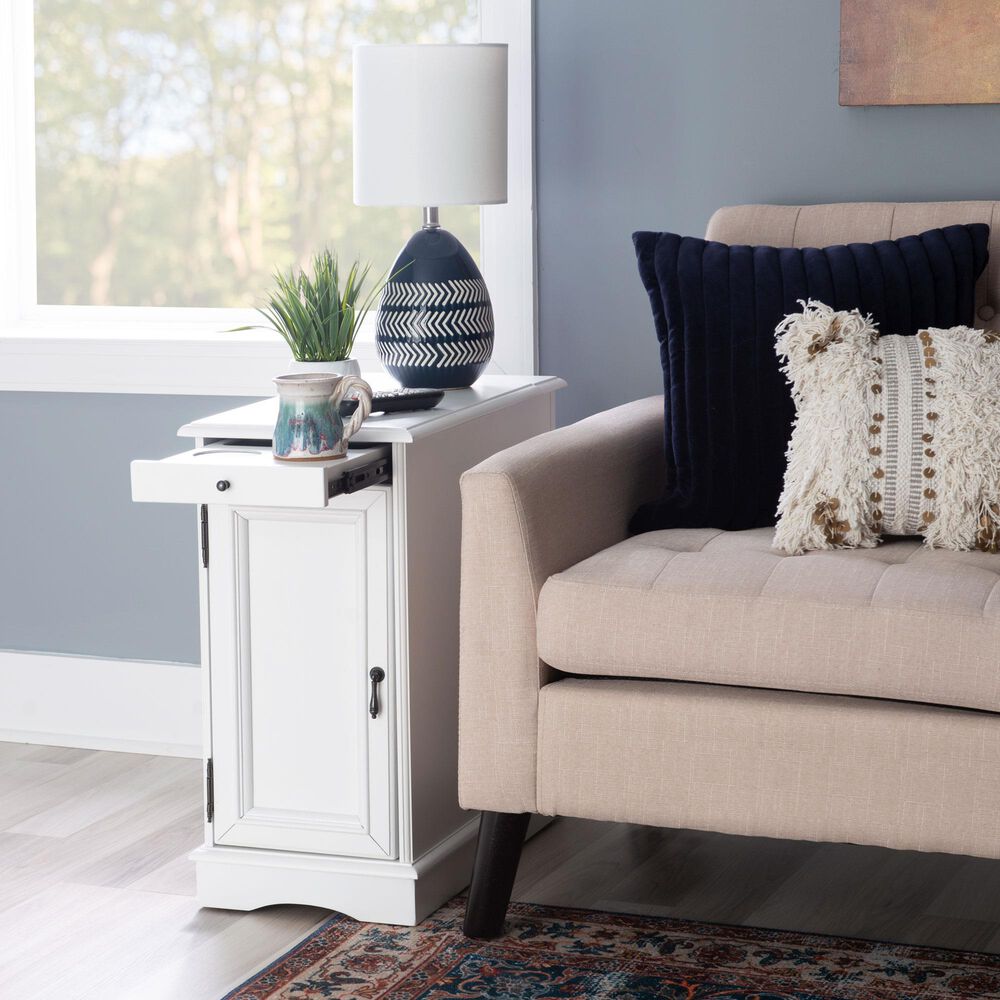 Linon Home Decor Barron Accent Table with USB Charging Station in White, , large