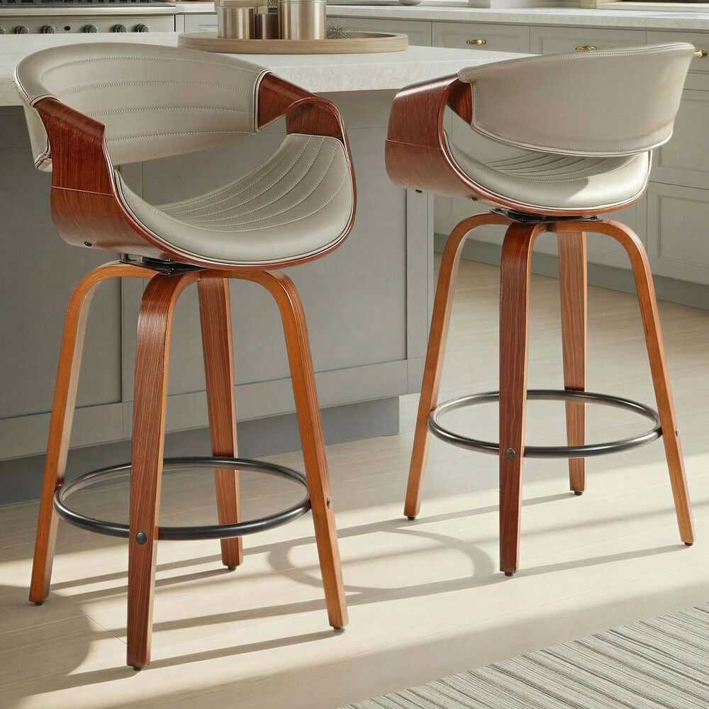 LumiSource Symphony 26" Swivel Counter Stool with Grey Upholstery in Walnut and Black (Set of 2), , large