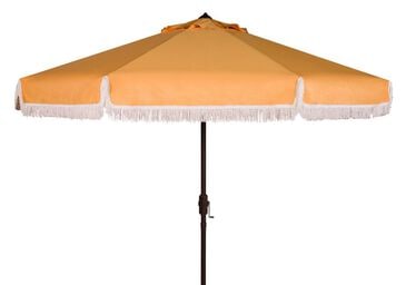 Safavieh Milan Fringe 9Ft Crank Yellow and White Outdoor Push Button Tilt Umbrella, , large