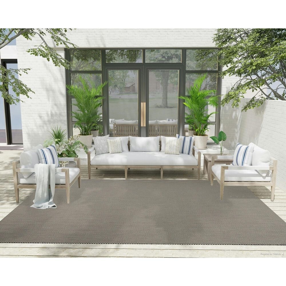 Nourison Courtyard Ivory and Charcoal 8&#39; x 10&#39; Indoor/Outdoor Area Rug, , large