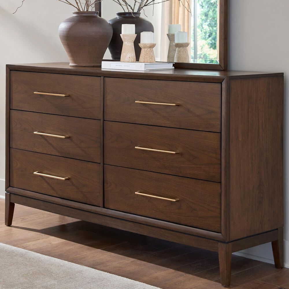 Riva Ridge Jasper 6 Drawer Contemporary Dresser Only in Modern Walnut, , large
