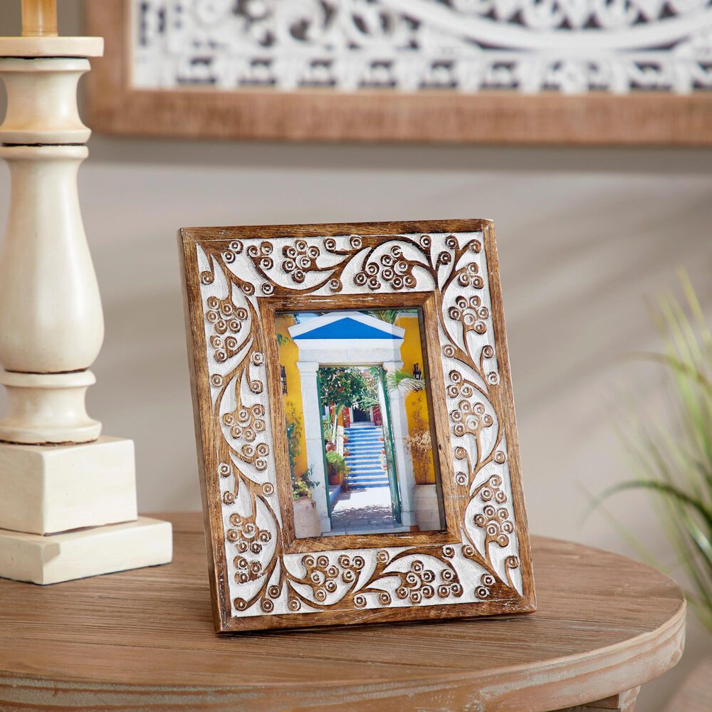 Maple and Jade Traditional Wood Photo Frame in Matte Brown and Whitewashed, , large