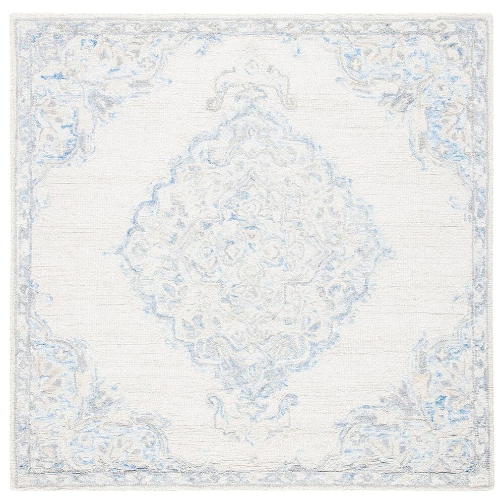Safavieh Micro-Loop MLP516A 5" Square Ivory and Blue Area Rug, , large