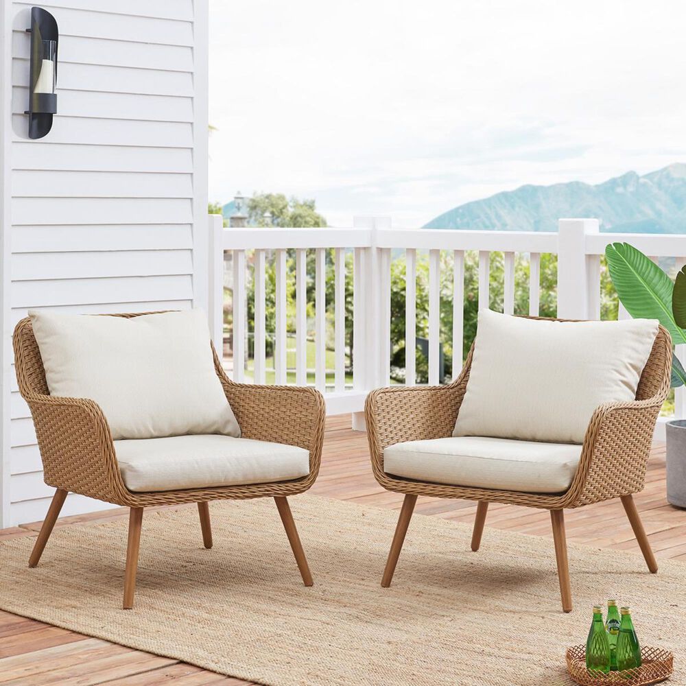 Crosley Furniture Landon 2-Piece Outdoor Wicker Chair Set in Light Brown, , large