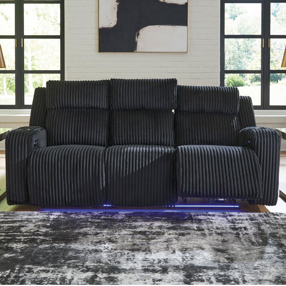 Ashley Forest Lake Power Reclining Sofa with Adjustable Headrest in Black Velvet, , large