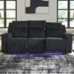 Ashley Forest Lake Power Reclining Sofa with Adjustable Headrest in Black Velvet, , large