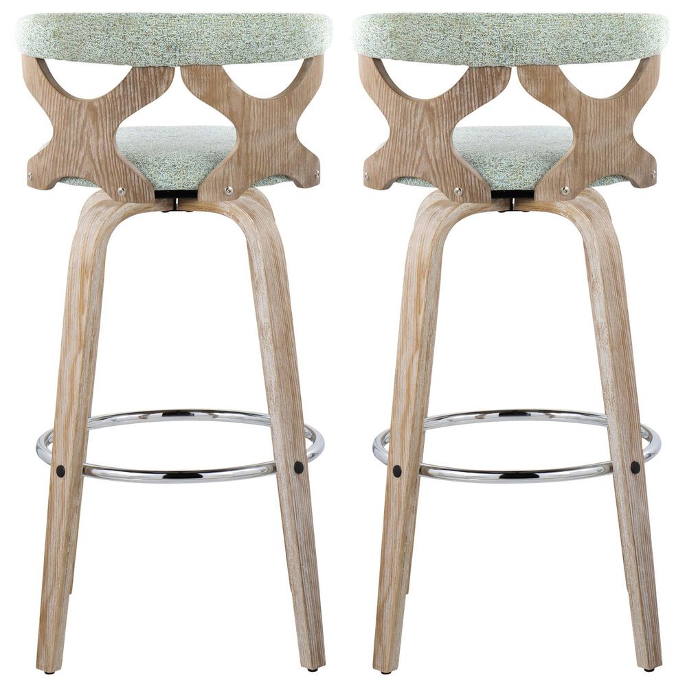LumiSource Gardenia Swivel Fixed-Height Bar Stool with Light Grey Faux Leather Upholstery in Chrome and Whitewash (Set of 2), , large