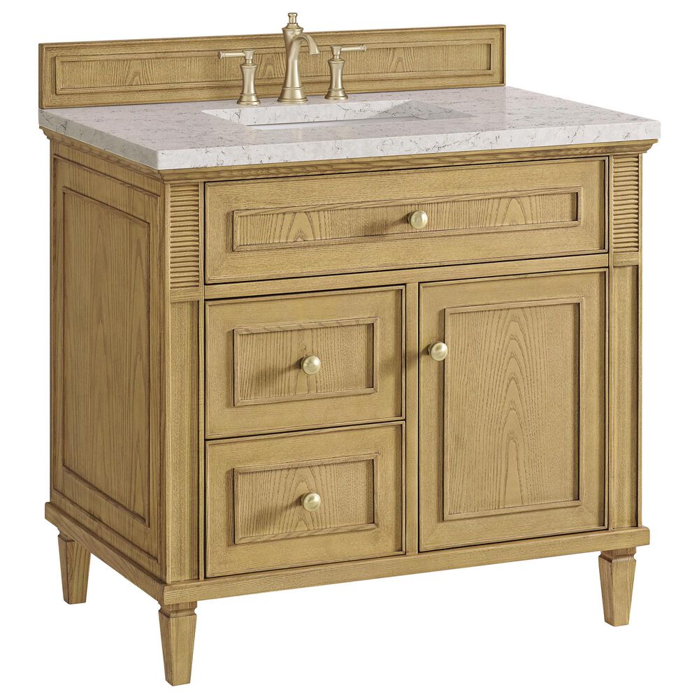 James Martin Vanities Lorelai 36" Single Vanity in Light Natural Oak with 3 cm Eternal Jasmine Pearl Quartz Top, , large