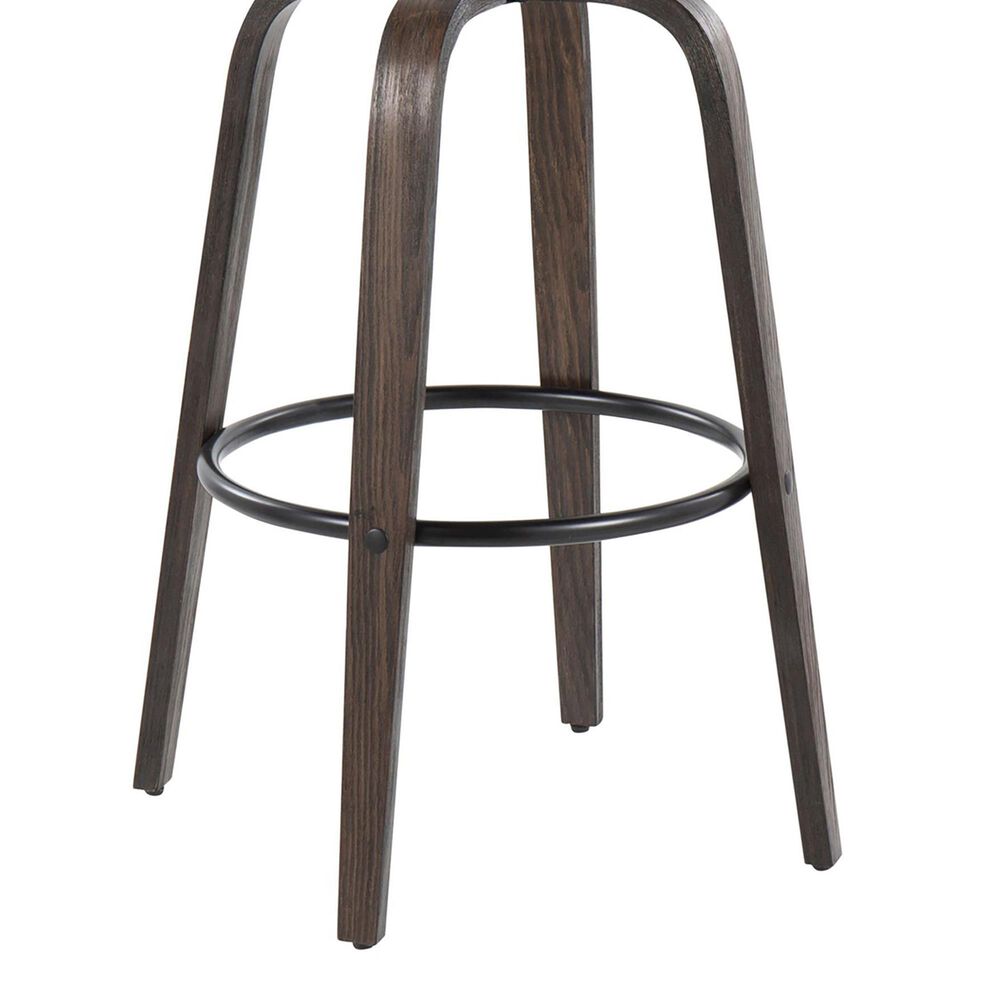 LumiSource Fabrico 30" Swivel Fixed-Height Bar Stool with Cream Noise Fabric Upholstery in Black and Glazed Walnut (Set of 2), , large