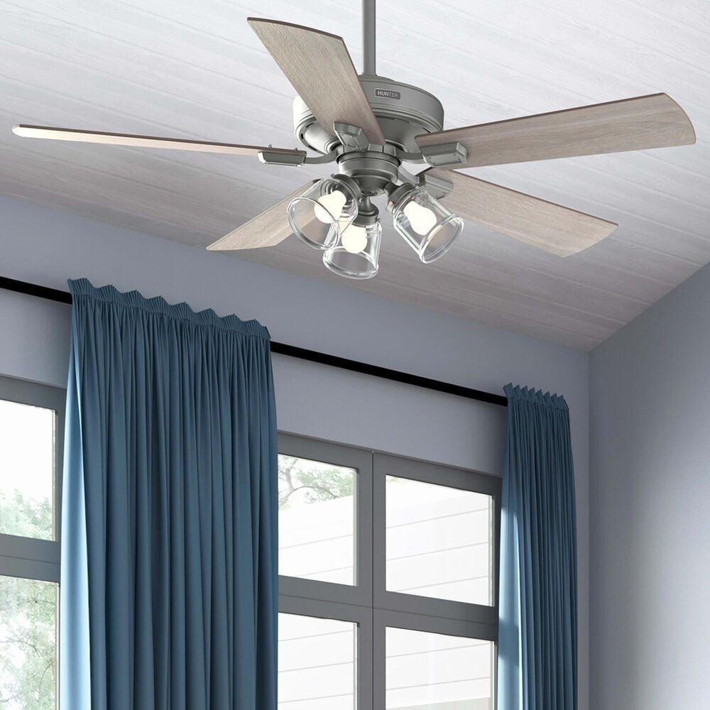 Hunter Crestfield 52&quot; Remote Ceiling Fan with LED Lights in Matte Silver, , large