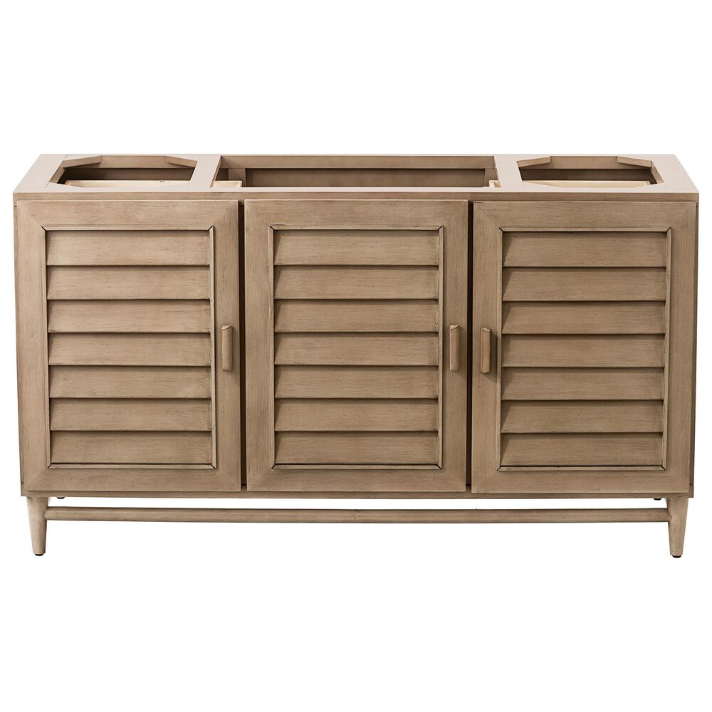 James Martin Vanities Portland 60" Single Bathroom Vanity in Whitewashed Walnut with 3 cm Eternal Jasmine Pearl Silestone Top, Rectangular Sink and FreePower Wireless Charger, , large