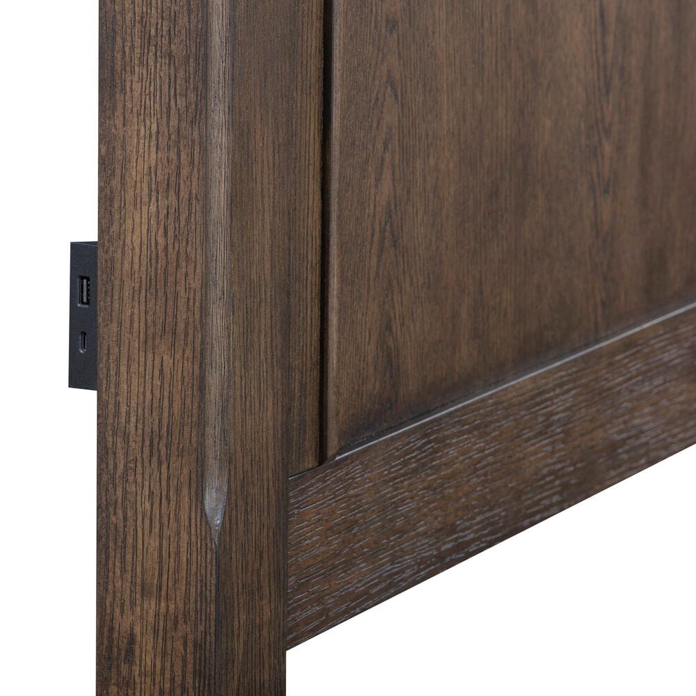 Riva Ridge Oxford Queen Sleigh Bed with Two Nightstands in Cocoa with AC Outlets and USB Ports, , large