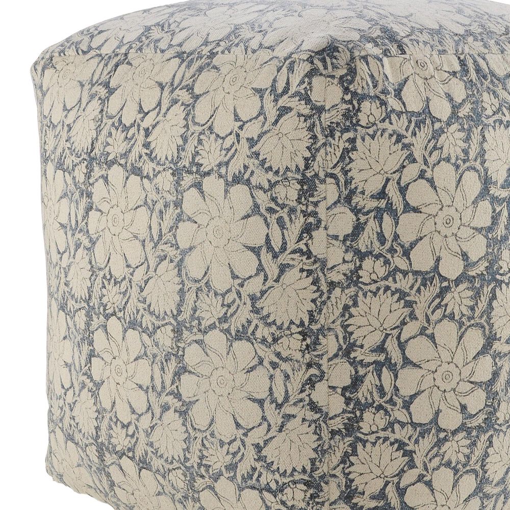 LR Home 20" Square Floral Pouf in Blue and Beige, , large