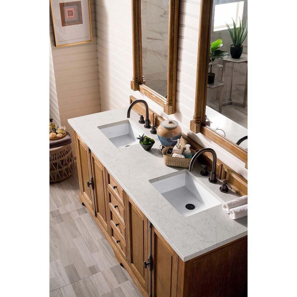 James Martin Vanities Providence 72&quot; Double Bathroom Vanity in Driftwood with 3 cm Eternal Jasmine Pearl Quartz Top and Rectangular Sinks, , large