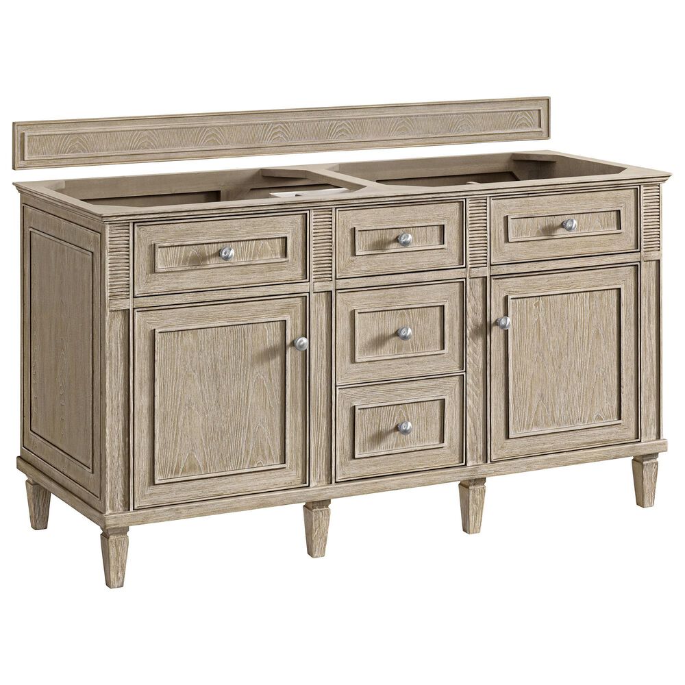 James Martin Vanities Lorelai 60&quot; Double Vanity in Whitewashed Oak with 3 cm Arctic Fall Solid Surface Top, , large