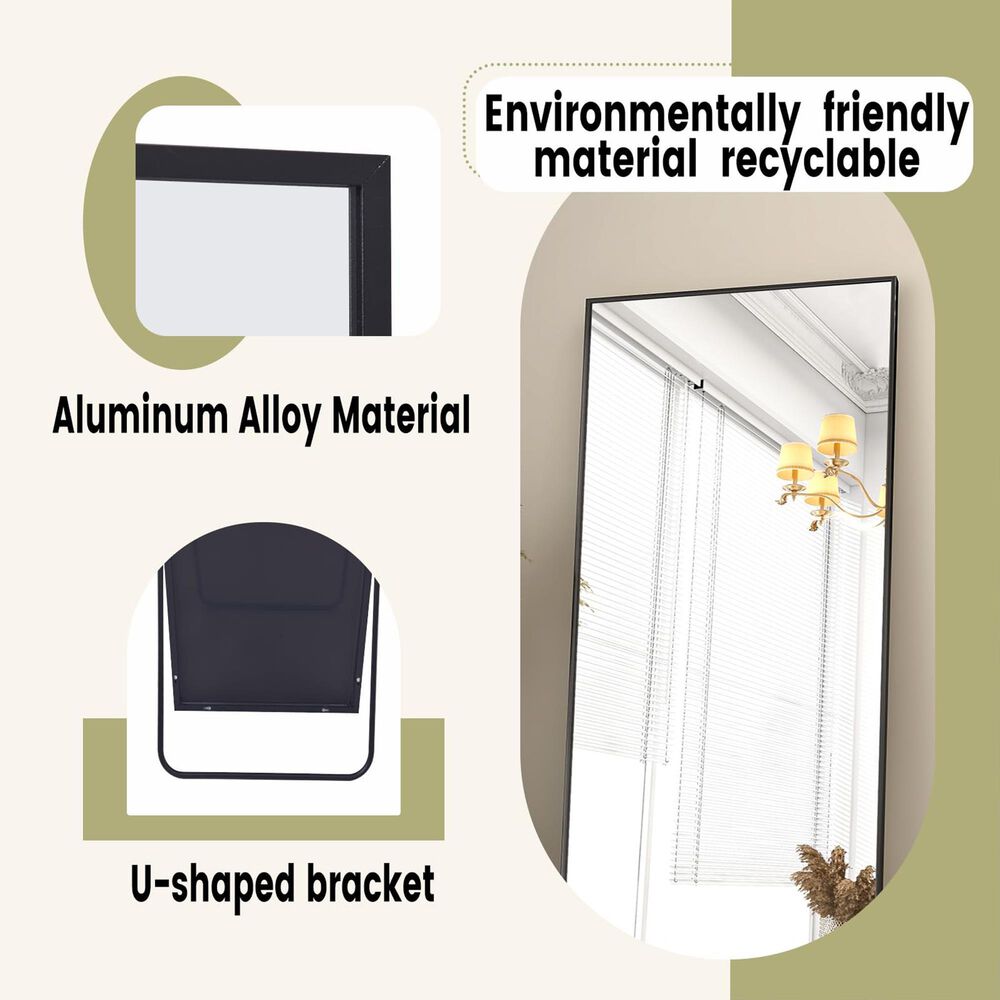 HOMLUX 18" x 58" Rectangular Full Length Floor Mirror in Black, , large