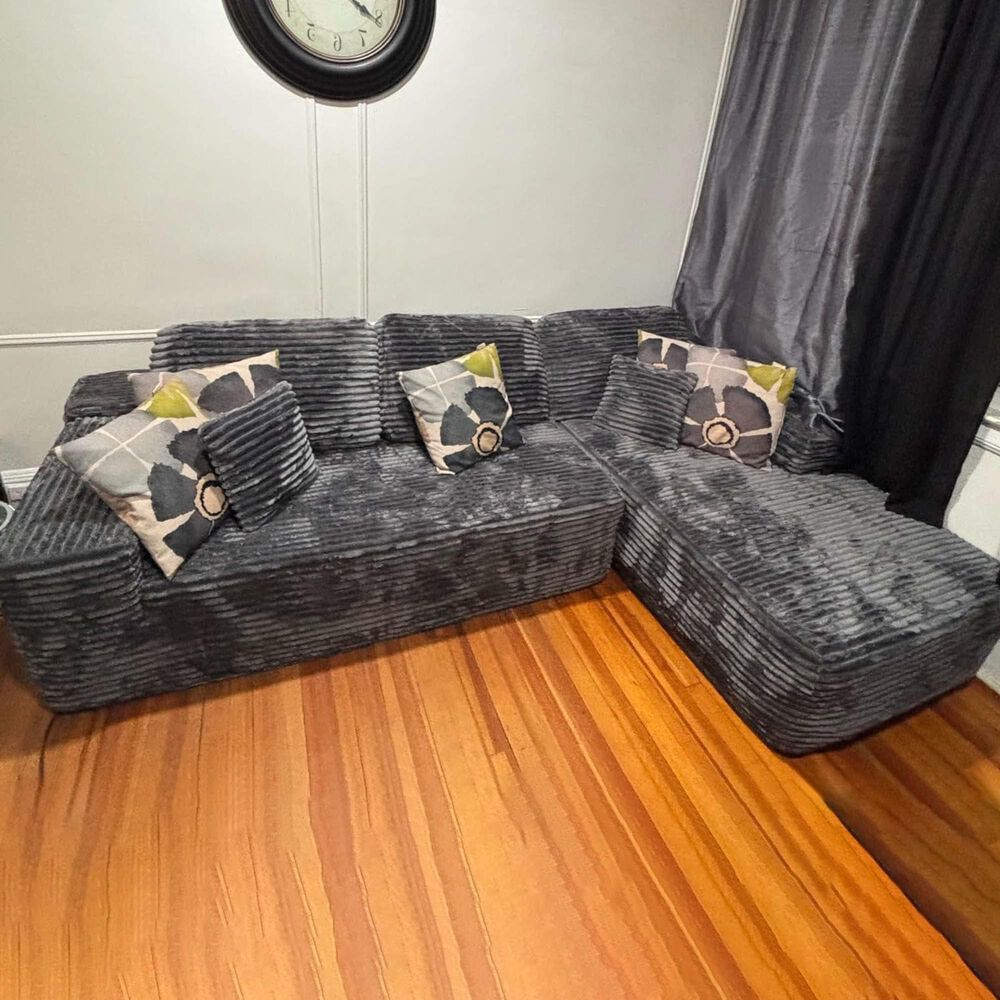 HOMLUX 104" Cloud Sectional Couch Upholstered Modular Sofa with Right L-Shape Chaise, Corduroy Fabric in Gray, , large