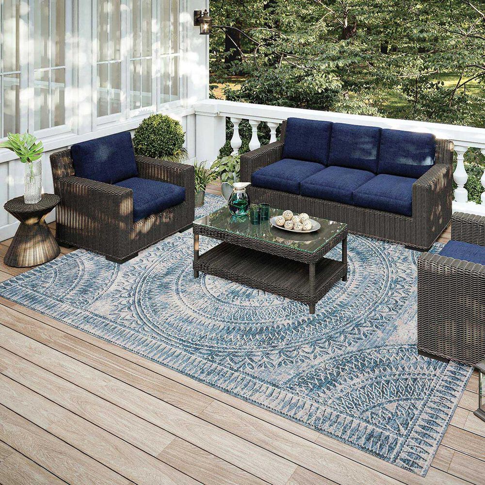Dalyn Rug Company Sedona Oriental 5&#39; x 7&#39;6&quot; Indigo Indoor/Outdoor Area Performance Rug, , large