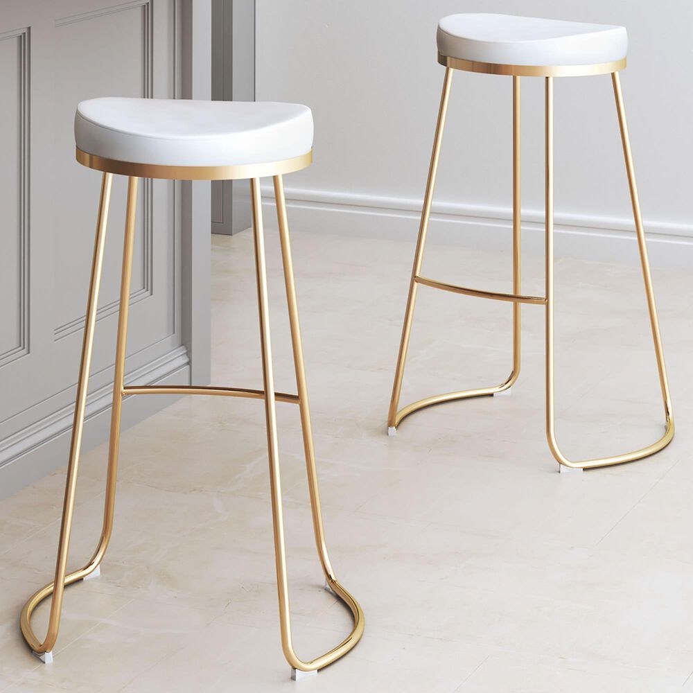 Zuo Modern Bree Barstool in White and Gold &#40;Set of 2&#41;, , large