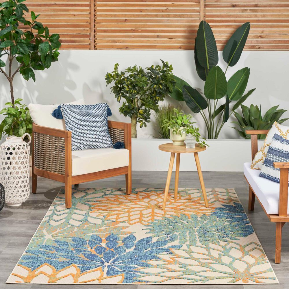 Nourison Aloha 10&#39; x 14&#39; Blue and Green Indoor/Outdoor Area Rug, , large