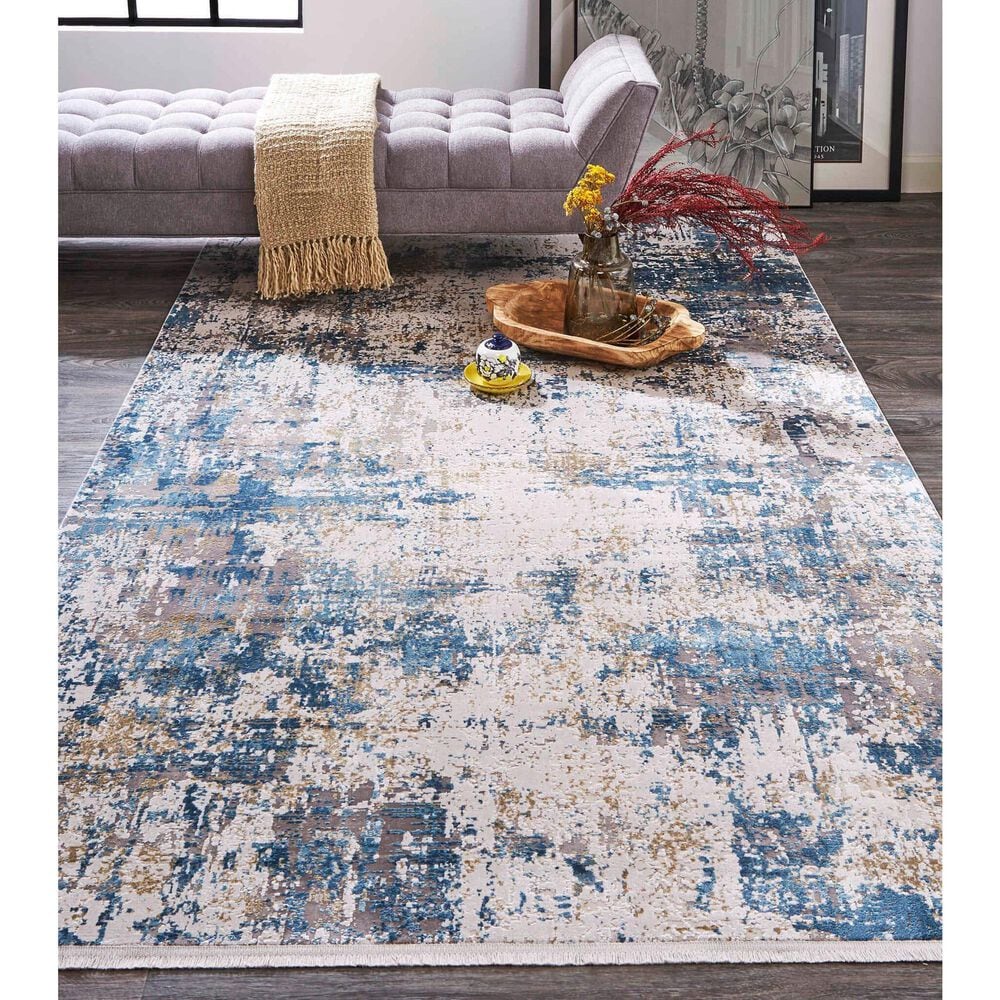 Feizy Cadiz Blue and Ivory 7&#39;9&quot; x 11&#39; Area Rug, , large