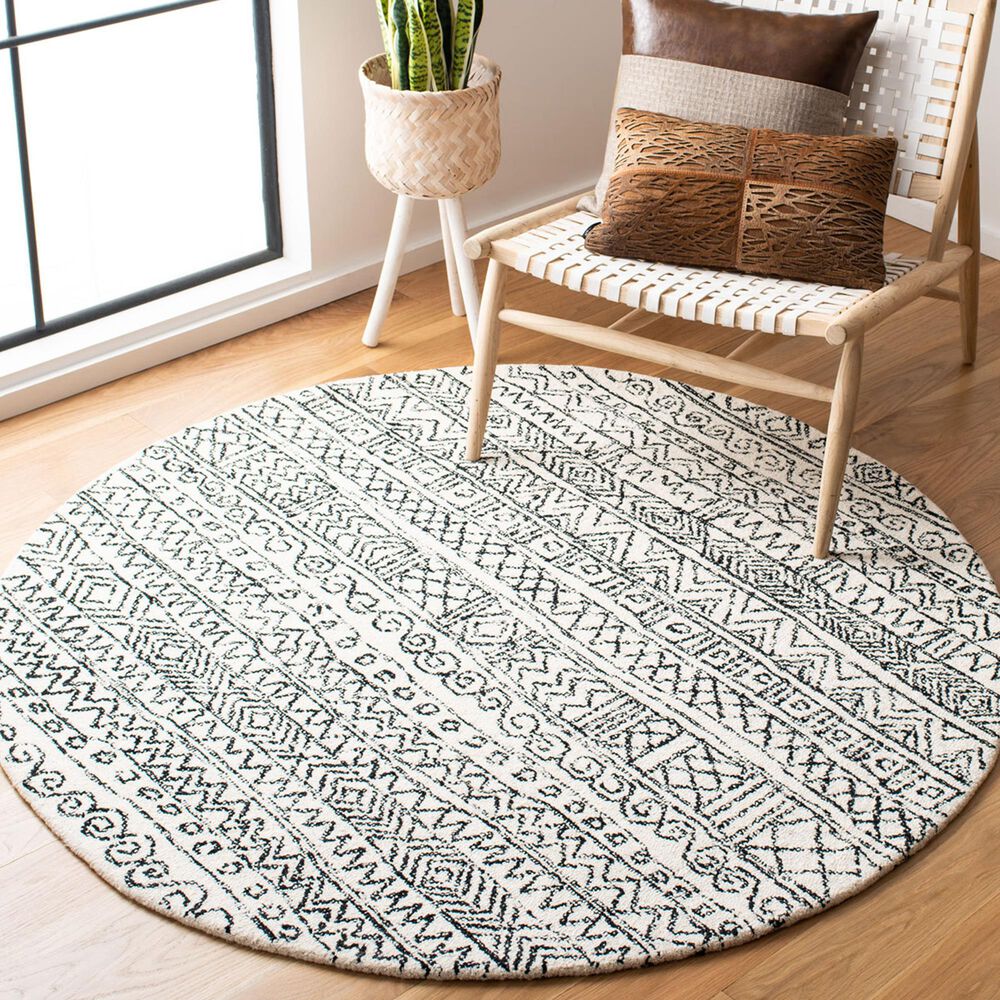 Safavieh Micro-Loop MLP228A 5&#39; Round Ivory and Black Area Rug, , large