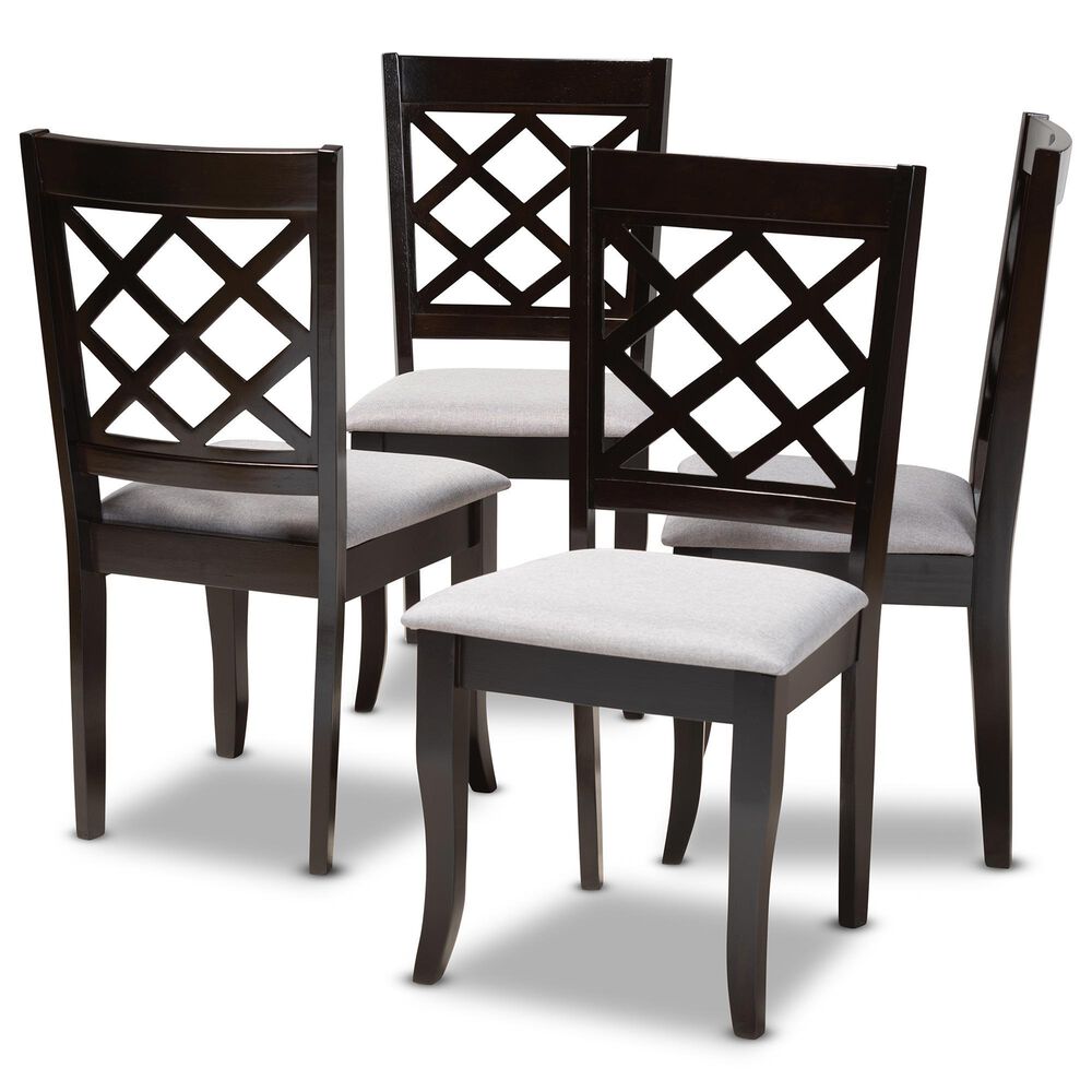 Baxton Studio Verner Side Chair with Grey Cushion in Espresso Brown (Set of 4), , large