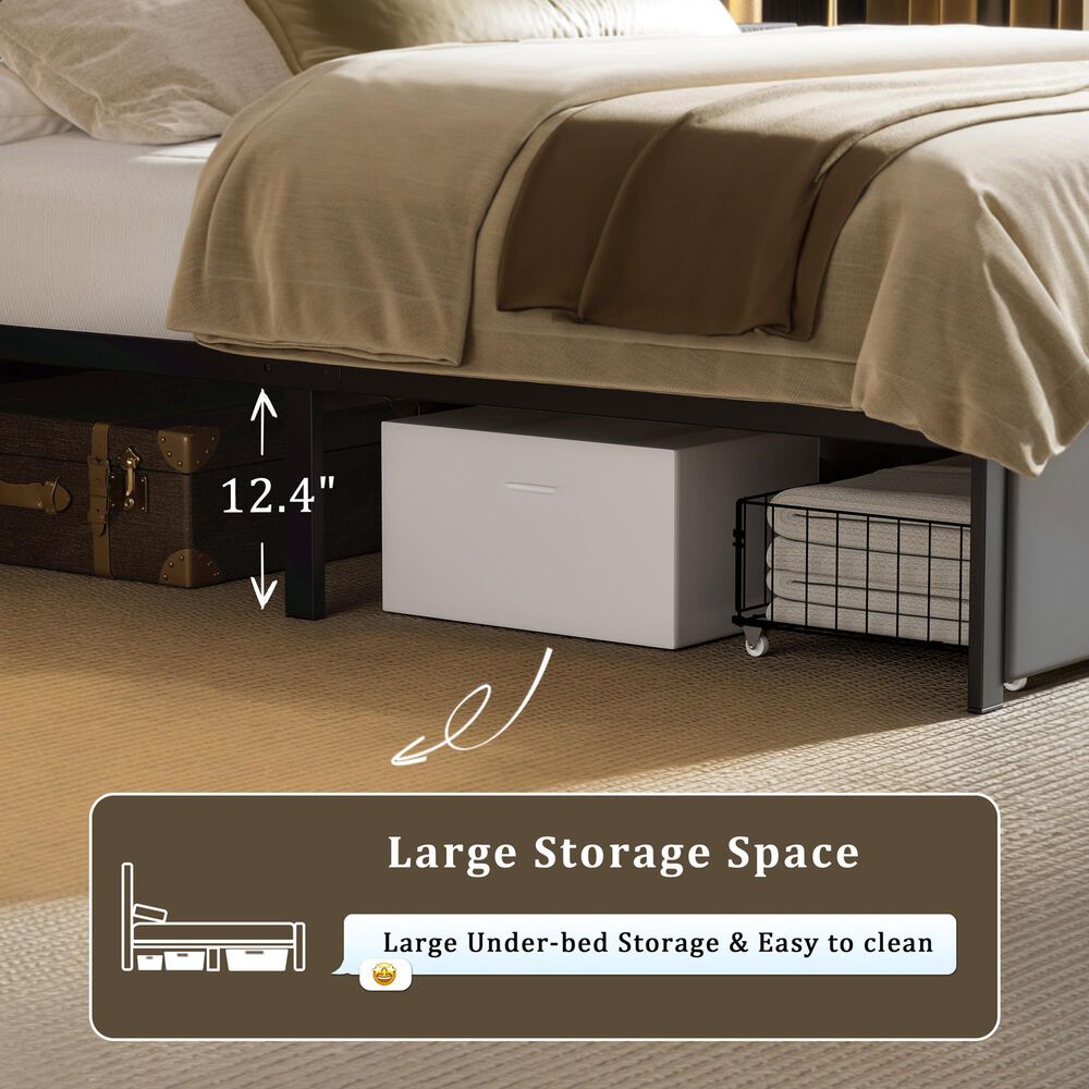 HOMLUX Queen Upholstered Platform Storage Bed Frame in Gray, , large