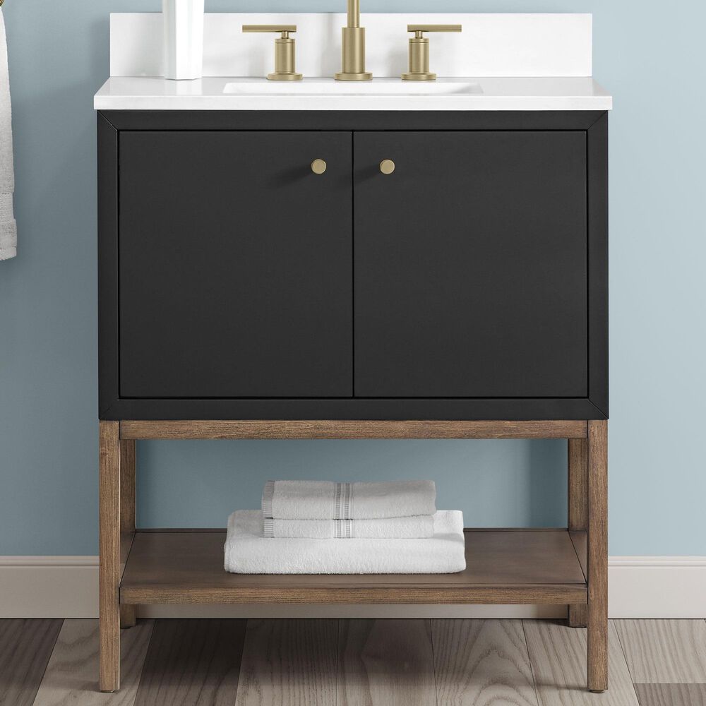 37B Isadore 30" Single Bathroom Vanity Cabinet in Tricorn Black and White Composite Stone Top and Backsplash, , large