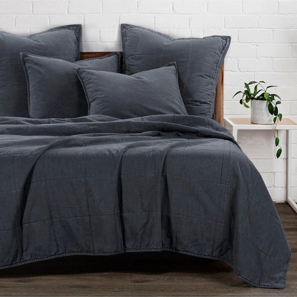 HiEnd Accents Stonewashed Cotton Canvas King Coverlet in Charcoal, , large