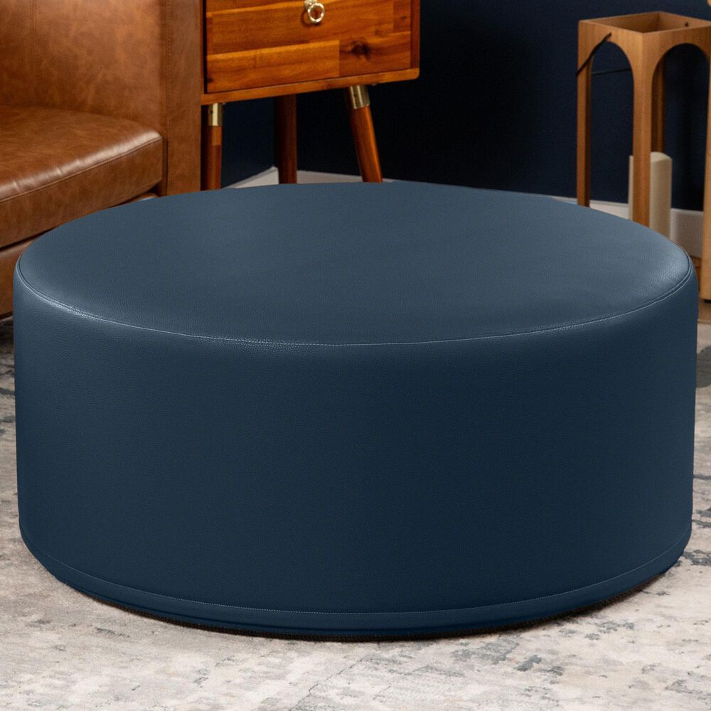 Jaxx Candler Faux Leather Ottoman in Oxford Blue, , large