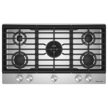 KitchenAid 36" Gas Cooktop with 5 Burners and Integrated Wok Grate in Stainless Steel, , large