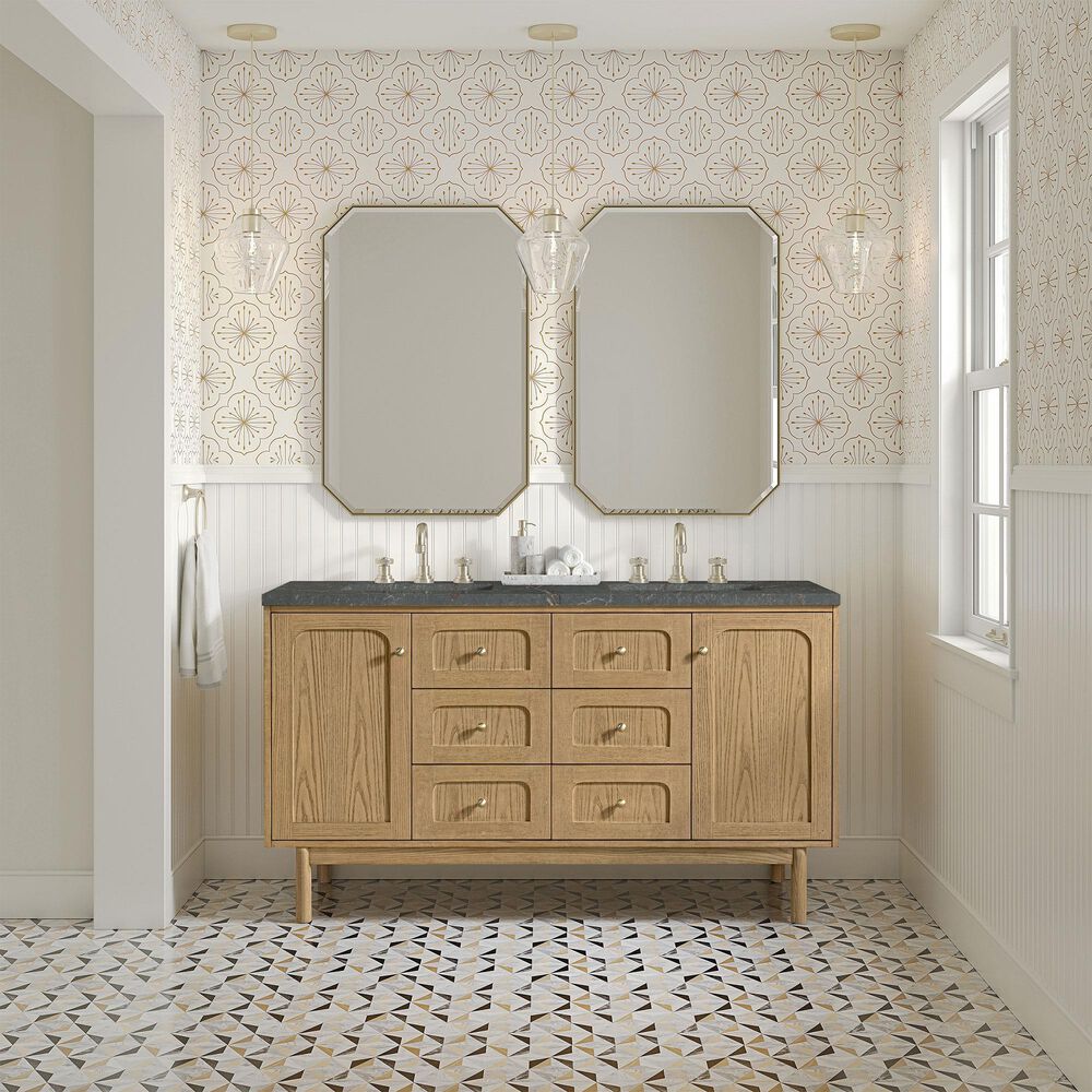 James Martin Vanities Laurent 60&quot; Double Bathroom Vanity in Light Natural Oak with 3 cm Parisien Bleu Quartz Top and Rectangular Sinks, , large