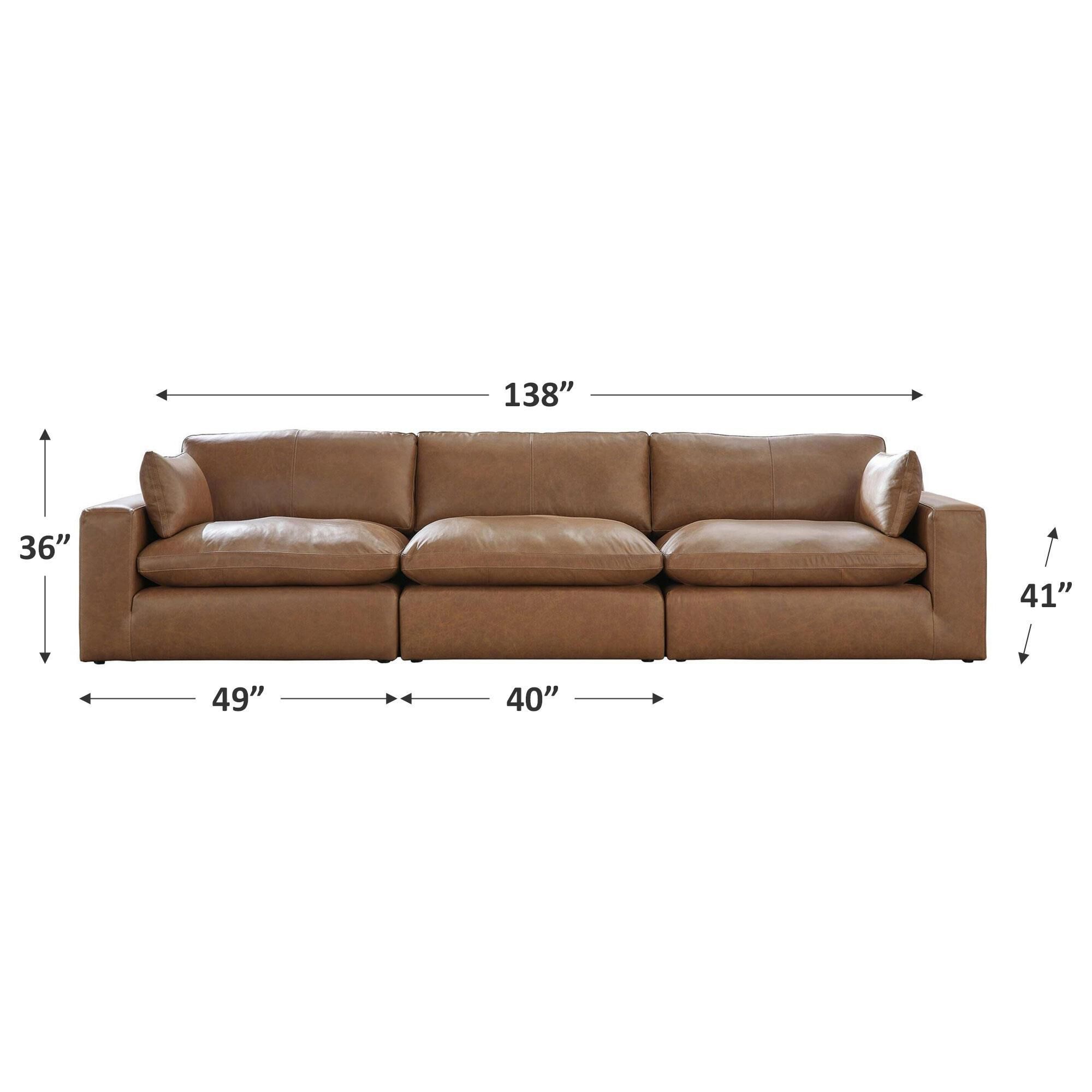 茶 emi Ashley Emilia 3-Piece Stationary Sofa in Caramel